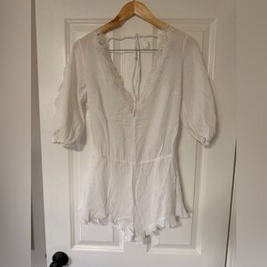 Victoria's Secret White Lace-Trim Romper